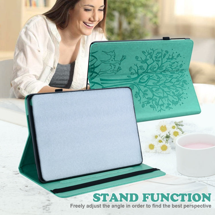 For Huawei MatePad SE 10.4 2022 Tree & Deer Pattern Embossed Leather Tablet Case(Green) - Huawei by PMC TechLife | Online Shopping South Africa | PMC TechLife | Buy Now Pay Later Mobicred