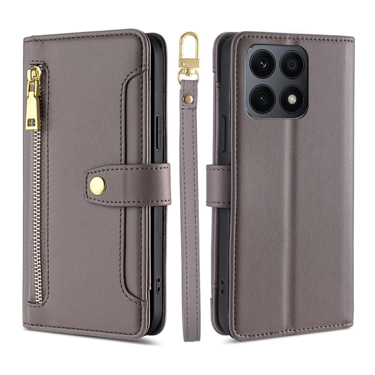 For Honor X8A Sheep Texture Cross-body Zipper Wallet Leather Phone Case(Grey) - free shipping - PMC TechLife - Order now!