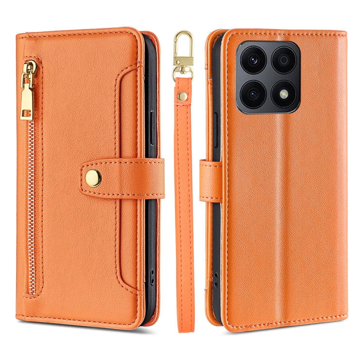 For Honor X8A Sheep Texture Cross-body Zipper Wallet Leather Phone Case(Orange) - Honor Cases by PMC TechLife | Online Shopping South Africa | PMC TechLife | Buy Now Pay Later Mobicred