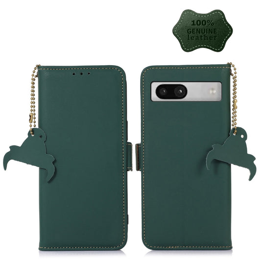 For Google Pixel 7a Genuine Leather Magnetic RFID Leather Phone Case(Green) - Google Cases by PMC Jewellery | Online Shopping South Africa | PMC Jewellery | Buy Now Pay Later Mobicred