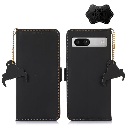 For Google Pixel 7a Genuine Leather Magnetic RFID Leather Phone Case(Black) - Google Cases by PMC Jewellery | Online Shopping South Africa | PMC Jewellery | Buy Now Pay Later Mobicred