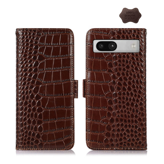 For Google Pixel 7a Crocodile Top Layer Cowhide Leather Phone Case(Brown) - Google Cases by PMC Jewellery | Online Shopping South Africa | PMC Jewellery | Buy Now Pay Later Mobicred