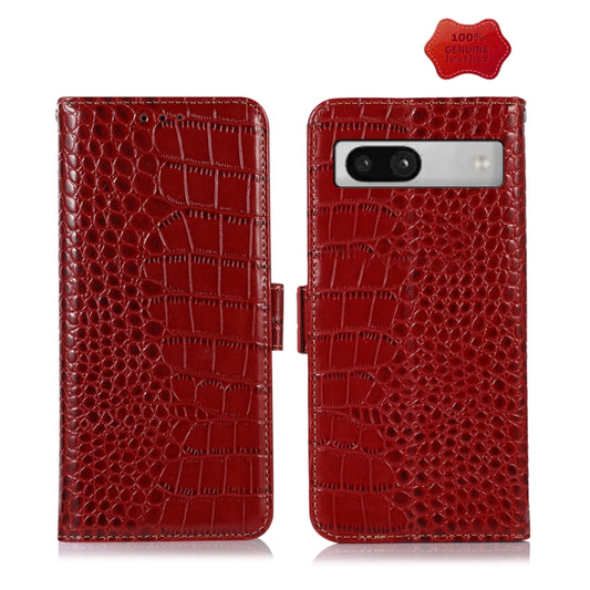 For Google Pixel 7a Crocodile Top Layer Cowhide Leather Phone Case(Red) - Google Cases by PMC Jewellery | Online Shopping South Africa | PMC Jewellery | Buy Now Pay Later Mobicred