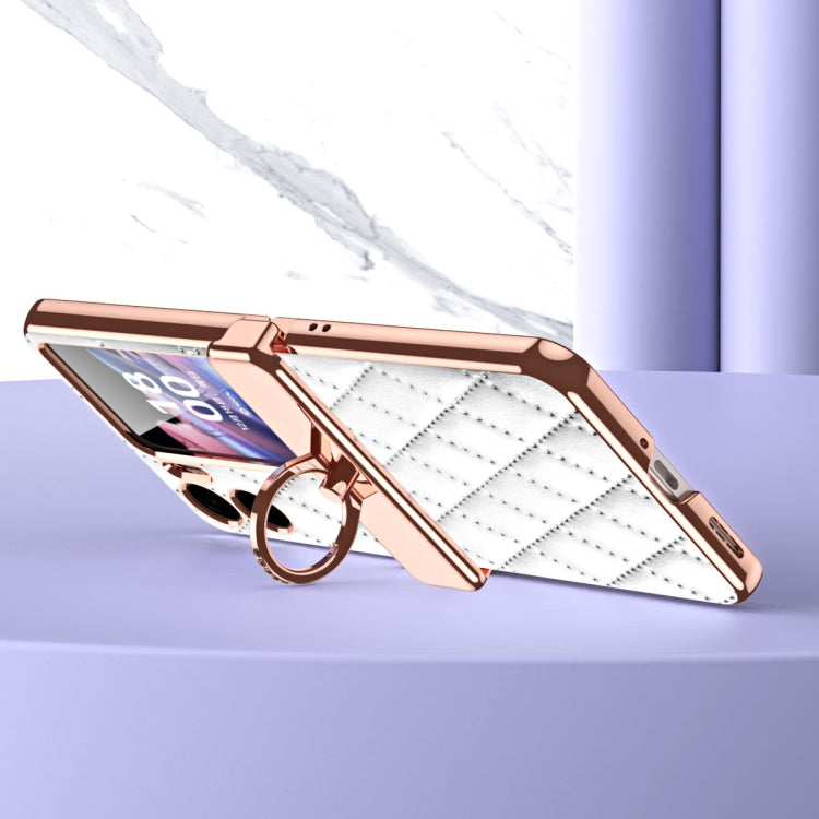 For OPPO Find N2 Flip Rhombus Pattern Electroplated Plain Leather Magnetic Phone Case with Hinge(Purple) - Find N2 Flip Cases by PMC TechLife | Online Shopping South Africa | PMC TechLife