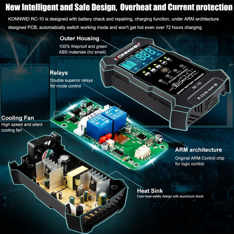 KONNWEI RC-10 2 inch Car Battery Charger Battery Pulse Repair Tool, Plug Type:US Plug - Battery Charger by KONNWEI | Online Shopping South Africa | PMC Jewellery | Buy Now Pay Later Mobicred