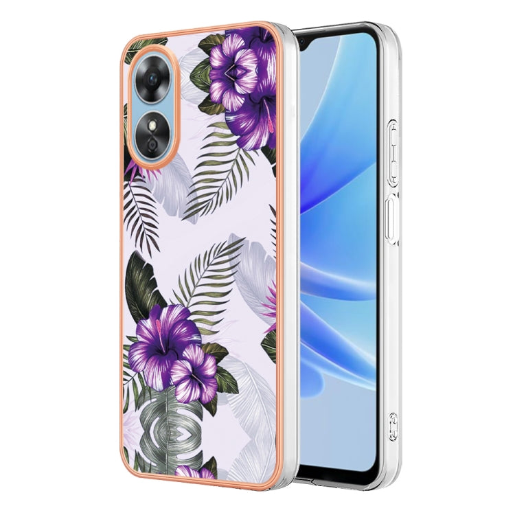 For OPPO A17 Electroplating IMD TPU Phone Case(Purple Flower) - OPPO Cases by PMC TechLife | Online Shopping South Africa | PMC TechLife | Buy Now Pay Later Mobicred