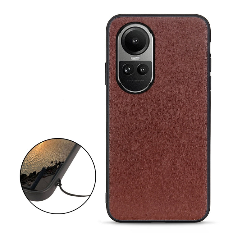 For OPPO Reno10 Global / 10 Pro Global Lambskin Texture Genuine Leather Phone Case(Brown) - OPPO Cases by PMC Jewellery | Online Shopping South Africa | PMC Jewellery | Buy Now Pay Later Mobicred