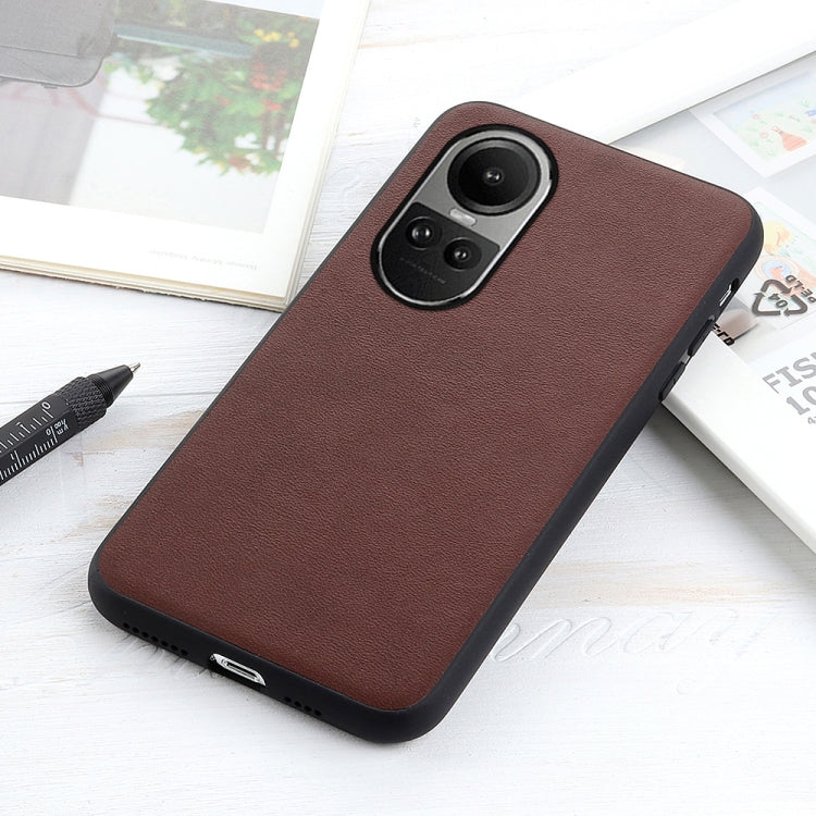 For OPPO Reno10 Global / 10 Pro Global Lambskin Texture Genuine Leather Phone Case(Brown) - OPPO Cases by PMC Jewellery | Online Shopping South Africa | PMC Jewellery | Buy Now Pay Later Mobicred
