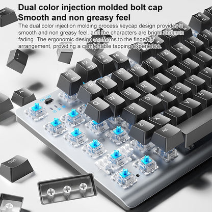 AULA F3001 Backlit 87 Keys Wired/Wireless/Bluetooth Three Model Mechanical Gaming Keyboard(Silver White Tea Shaft) - Wireless Keyboard by AULA | Online Shopping South Africa | PMC Jewellery | Buy Now Pay Later Mobicred