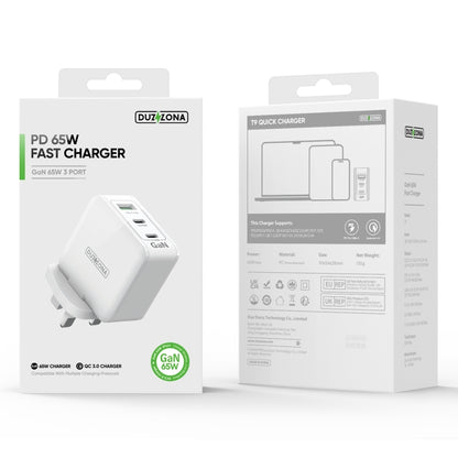 DUZZONA T9 65W Dual USB-C / Type-C+USB GaN Fast Charger, Specification:UK Plug - USB Charger by DUZZONA | Online Shopping South Africa | PMC Jewellery | Buy Now Pay Later Mobicred