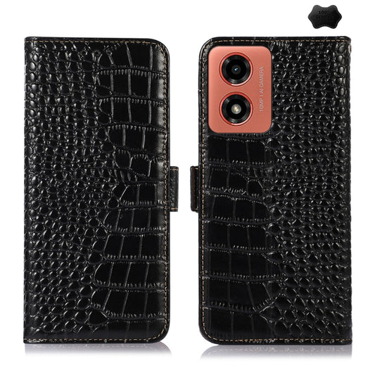 For Motorola Moto G04 / G24 Crocodile Top Layer Cowhide Leather Phone Case(Black) - Motorola Cases by PMC Jewellery | Online Shopping South Africa | PMC Jewellery | Buy Now Pay Later Mobicred