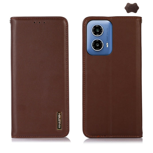 For Motorola Moto G34 KHAZNEH Nappa Top Layer Cowhide Leather Phone Case(Brown) - Motorola Cases by PMC Jewellery | Online Shopping South Africa | PMC Jewellery | Buy Now Pay Later Mobicred