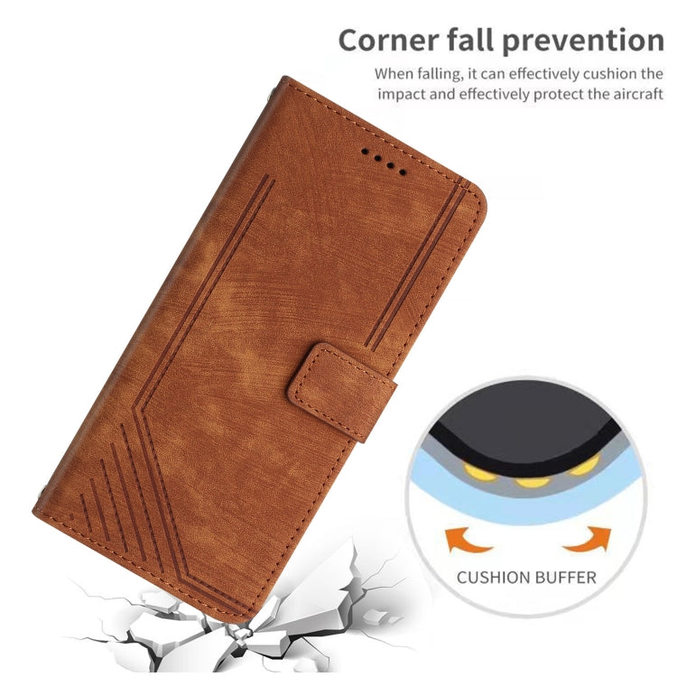 For OPPO Reno7 5G Global / Find X5 Lite Skin Feel Stripe Pattern Leather Phone Case with Lanyard(Brown) - OPPO Cases by PMC TechLife | Online Shopping South Africa | PMC TechLife | Buy Now Pay Later Mobicred