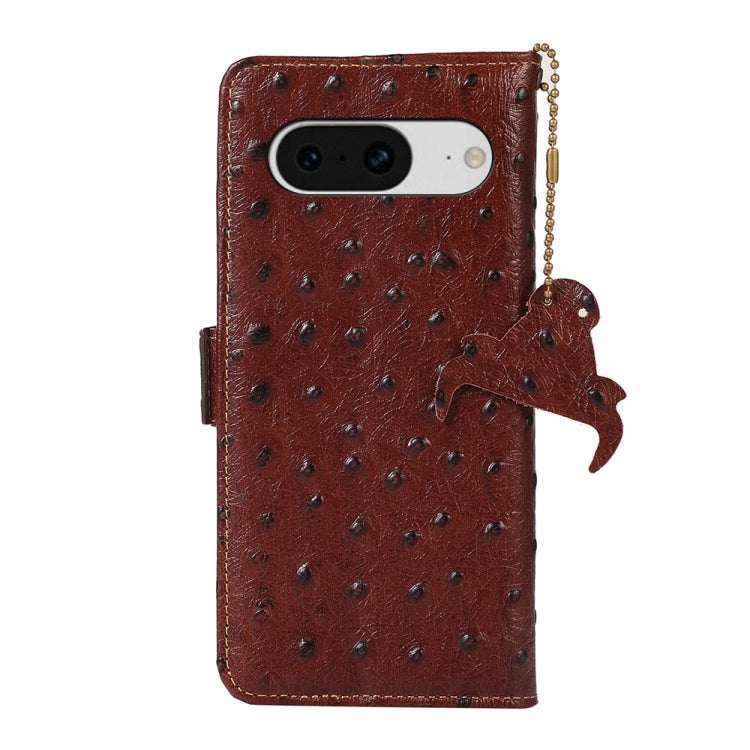 For Google Pixel 8 Ostrich Pattern Genuine Leather RFID Phone Case(Coffee) - Google Cases by PMC TechLife | Online Shopping South Africa | PMC TechLife | Buy Now Pay Later Mobicred