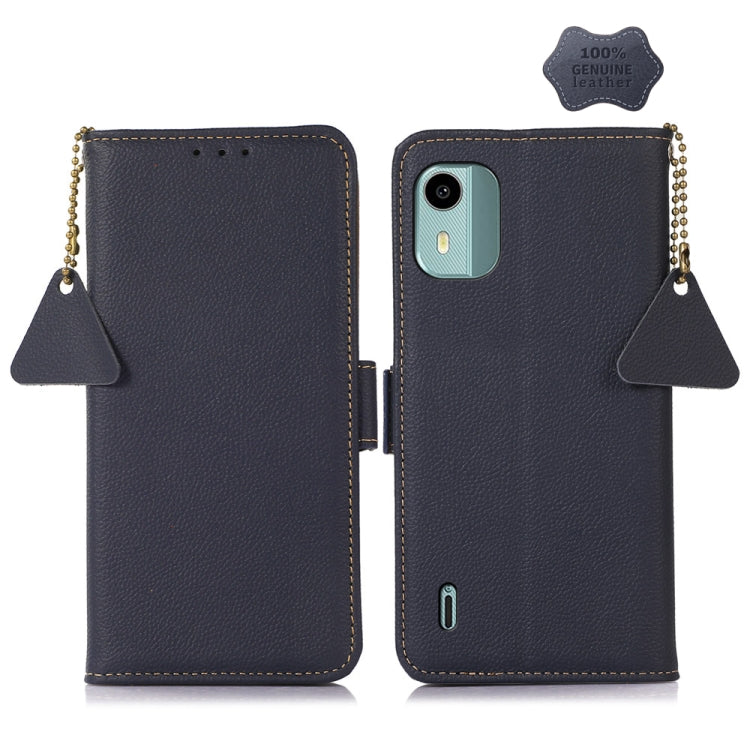 For Nokia C12 4G Side-Magnetic TJ Genuine Leather RFID Phone Case(Blue) - Honor Cases by PMC TechLife | Online Shopping South Africa | PMC TechLife | Buy Now Pay Later Mobicred