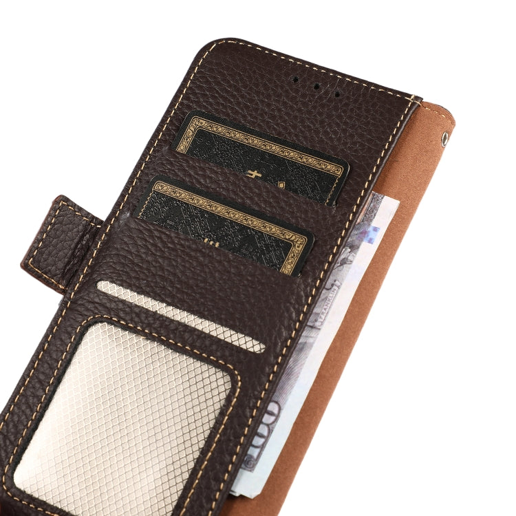 For Google Pixel 8 KHAZNEH Side-Magnetic Litchi Genuine Leather RFID Phone Case(Brown) - Google Cases by PMC TechLife | Online Shopping South Africa | PMC TechLife | Buy Now Pay Later Mobicred