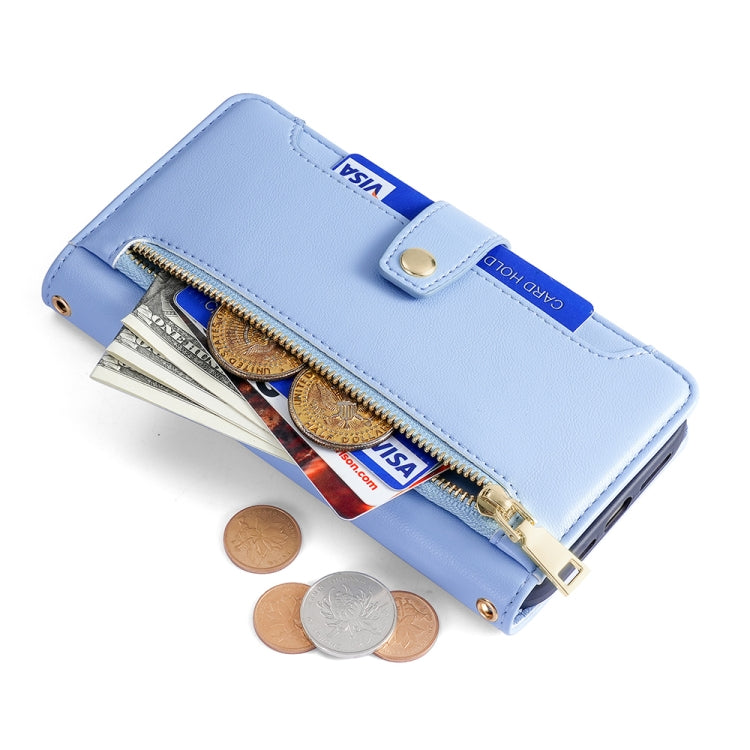 For Tecno Camon 19 / 19 Pro Sheep Texture Cross-body Zipper Wallet Leather Phone Case(Blue) - Tecno Cases by PMC TechLife | Online Shopping South Africa | PMC TechLife | Buy Now Pay Later Mobicred
