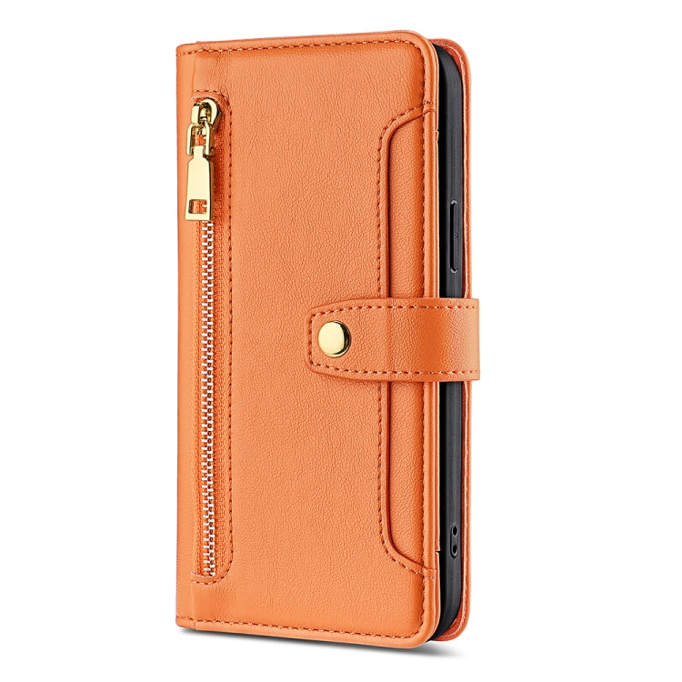 For Tecno Pova 4 Pro Sheep Texture Cross-body Zipper Wallet Leather Phone Case(Orange) - Tecno Cases by PMC TechLife | Online Shopping South Africa | PMC TechLife | Buy Now Pay Later Mobicred