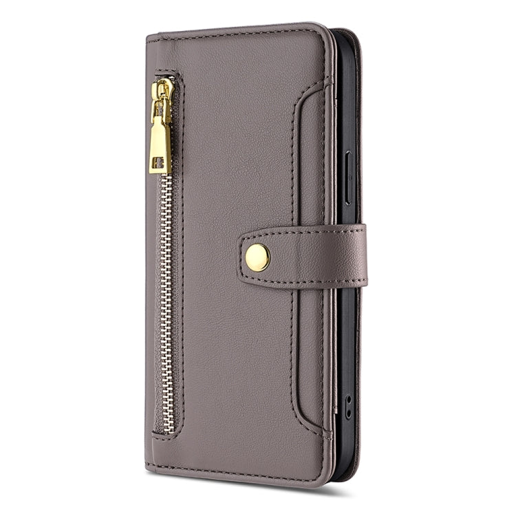 For Tecno Pova 4 Pro Sheep Texture Cross-body Zipper Wallet Leather Phone Case(Grey) - Tecno Cases by PMC TechLife | Online Shopping South Africa | PMC TechLife | Buy Now Pay Later Mobicred