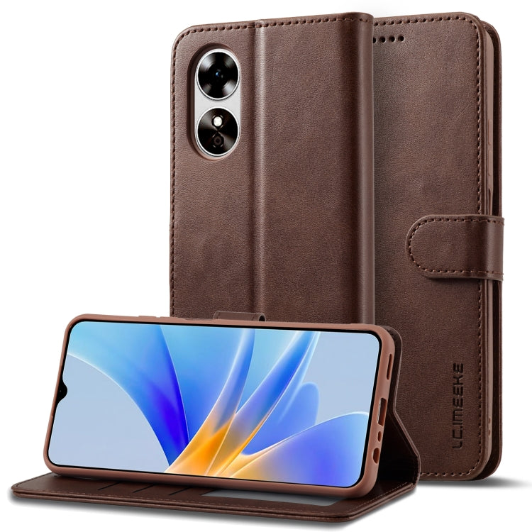 For OPPO A78 5G Global LC.IMEEKE Calf Texture Horizontal Flip Leather Case(Brown) - OPPO Cases by LC.IMEEKE | Online Shopping South Africa | PMC Jewellery