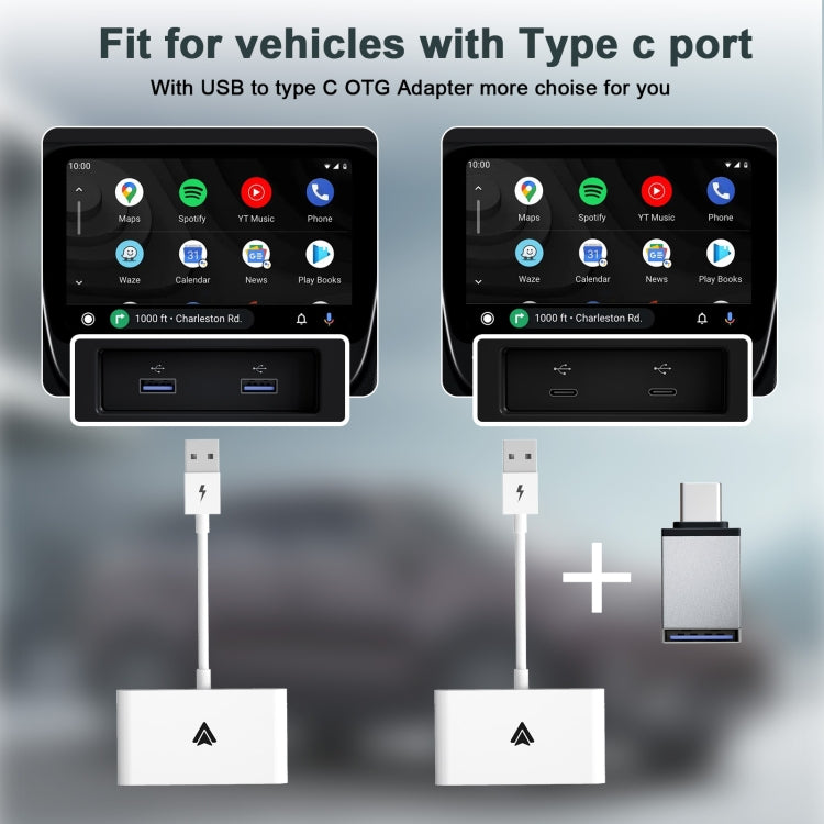 THT-020-2+ USB + USB-C / Type-C Wired to Wireless Carplay Adapter for Android Smartphone(White) - free shipping - PMC TechLife - Order now!