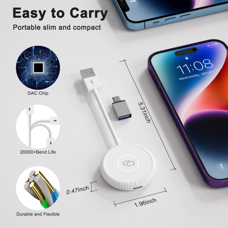THT-020-6 USB + USB-C / Type-C Carplay Mirror Adapter for iPhone(White) - free shipping - PMC TechLife - Order now!