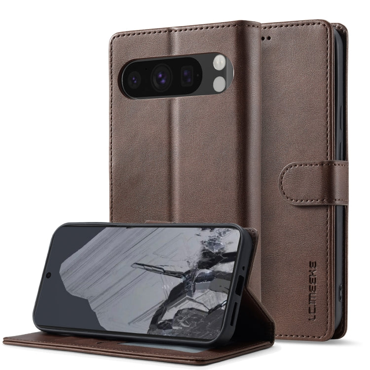 For Google Pixel 9 / 9 Pro LC.IMEEKE Calf Texture Flip Leather Phone Case(Brown) - Google Cases by LC.IMEEKE | Online Shopping South Africa | PMC Jewellery | Buy Now Pay Later Mobicred