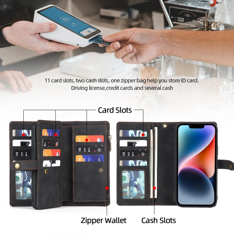 For iPhone 14 Plus Zipper Wallet Detachable MagSafe Leather Phone Case(Black) - iPhone 14 Plus Cases by PMC TechLife | Online Shopping South Africa | PMC TechLife