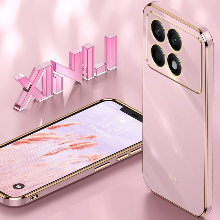 For Xiaomi Redmi K70 XINLI Straight Edge 6D Electroplate TPU Phone Case with Ring Holder(Pink) - K70 Cases by XINLI | Online Shopping South Africa | PMC Jewellery | Buy Now Pay Later Mobicred