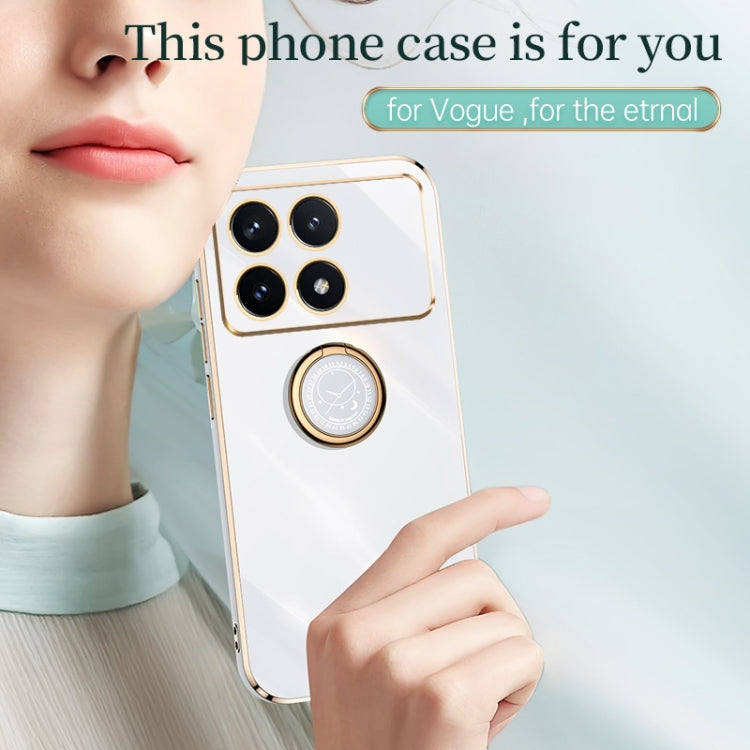 For Xiaomi Redmi K70E XINLI Straight Edge 6D Electroplate TPU Phone Case with Ring Holder(Mint Green) - K70E Cases by XINLI | Online Shopping South Africa | PMC Jewellery | Buy Now Pay Later Mobicred
