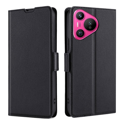 For Huawei Pura 70 Ultra-thin Voltage Side Buckle Horizontal Flip Leather Phone Case(Black) - Huawei Cases by PMC Jewellery | Online Shopping South Africa | PMC Jewellery | Buy Now Pay Later Mobicred