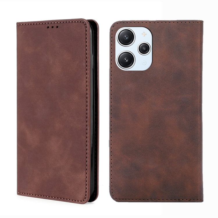 For Xiaomi Redmi 12 4G Skin Feel Magnetic Leather Phone Case(Dark Brown) - Xiaomi Cases by PMC Jewellery | Online Shopping South Africa | PMC Jewellery | Buy Now Pay Later Mobicred