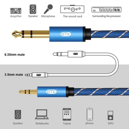 EMK 3.5mm Jack Male to 6.35mm Jack Male Gold Plated Connector Nylon Braid AUX Cable for Computer / X-BOX / PS3 / CD / DVD, Cable Length:3m(Dark Blue) - Audio Optical Cables by EMK | Online Shopping South Africa | PMC Jewellery | Buy Now Pay Later Mobicred