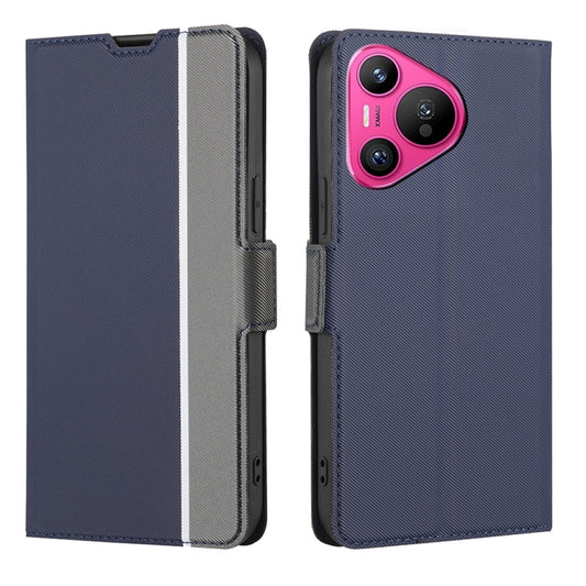 For Huawei Pura 70 5G Twill Texture Side Button Leather Phone Case(Blue) - Huawei Cases by PMC Jewellery | Online Shopping South Africa | PMC Jewellery | Buy Now Pay Later Mobicred