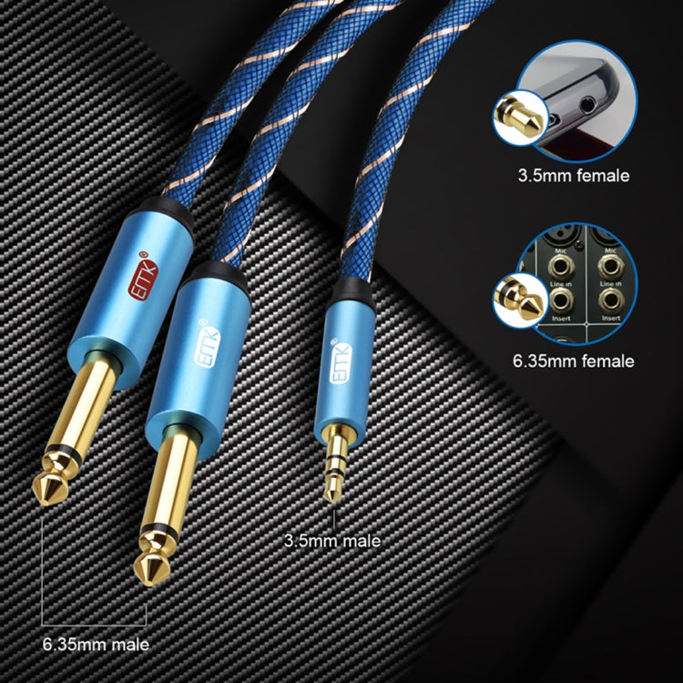 EMK 3.5mm Jack Male to 2 x 6.35mm Jack Male Gold Plated Connector Nylon Braid AUX Cable for Computer / X-BOX / PS3 / CD / DVD, Cable Length:2m(Dark Blue) - Audio Optical Cables by PMC Jewellery | Online Shopping South Africa | PMC Jewellery | Buy Now Pay Later Mobicred