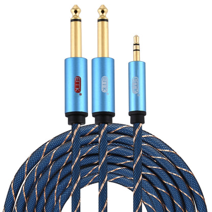 EMK 3.5mm Jack Male to 2 x 6.35mm Jack Male Gold Plated Connector Nylon Braid AUX Cable for Computer / X-BOX / PS3 / CD / DVD, Cable Length:5m(Dark Blue) - Audio Optical Cables by PMC Jewellery | Online Shopping South Africa | PMC Jewellery | Buy Now Pay Later Mobicred