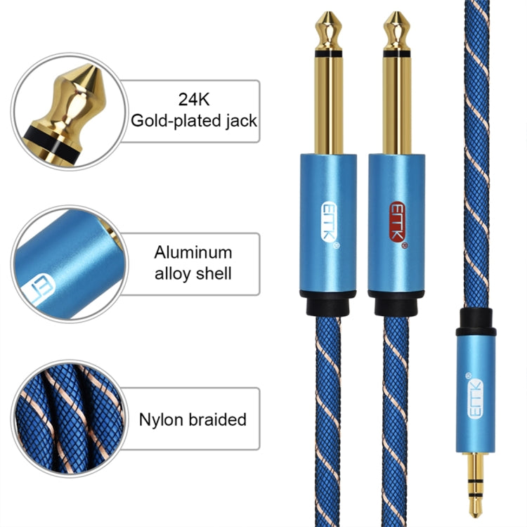 EMK 3.5mm Jack Male to 2 x 6.35mm Jack Male Gold Plated Connector Nylon Braid AUX Cable for Computer / X-BOX / PS3 / CD / DVD, Cable Length:5m(Dark Blue) - Audio Optical Cables by PMC Jewellery | Online Shopping South Africa | PMC Jewellery | Buy Now Pay Later Mobicred