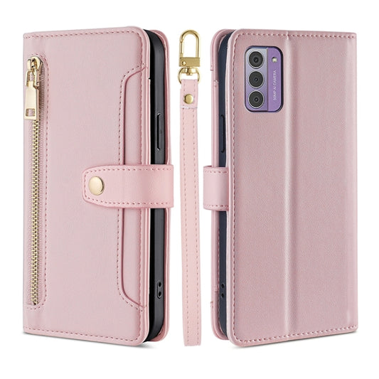 For Nokia G42 5G Lite Sheep Texture Cross-body Zipper Wallet Leather Phone Case(Pink) - Nokia Cases by PMC Jewellery | Online Shopping South Africa | PMC Jewellery | Buy Now Pay Later Mobicred