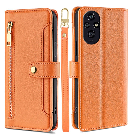 For Honor 200 5G Sheep Texture Cross-body Zipper Wallet Leather Phone Case(Orange) - Honor Cases by PMC Jewellery | Online Shopping South Africa | PMC Jewellery | Buy Now Pay Later Mobicred