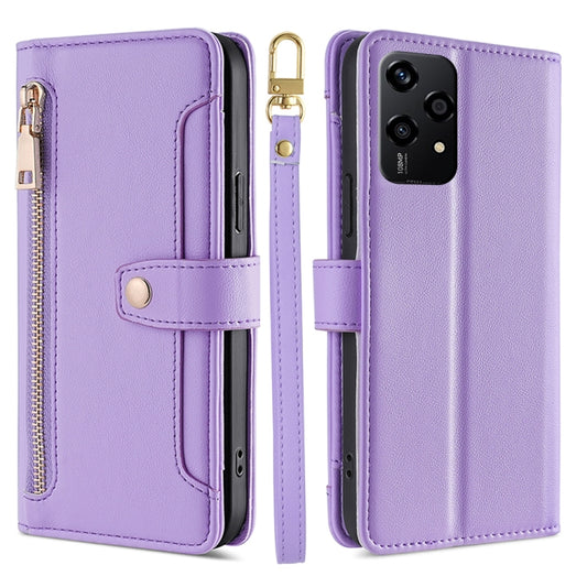 For Honor 200 Lite 5G Global Sheep Texture Cross-body Zipper Wallet Leather Phone Case(Purple) - Honor Cases by PMC Jewellery | Online Shopping South Africa | PMC Jewellery | Buy Now Pay Later Mobicred