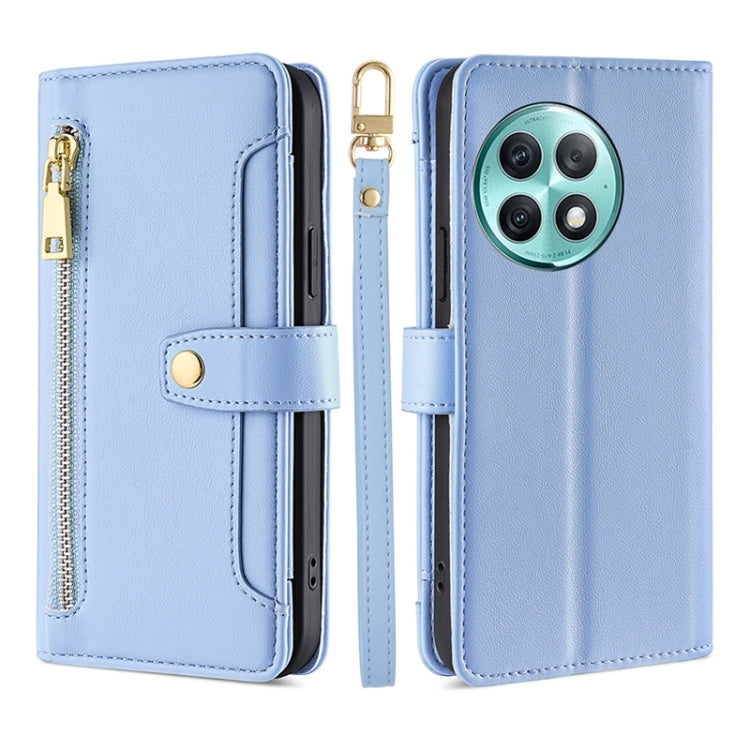 For OnePlus Ace 2 Pro Sheep Texture Cross-body Zipper Wallet Leather Phone Case(Blue) - OnePlus Cases by PMC TechLife | Online Shopping South Africa | PMC TechLife | Buy Now Pay Later Mobicred