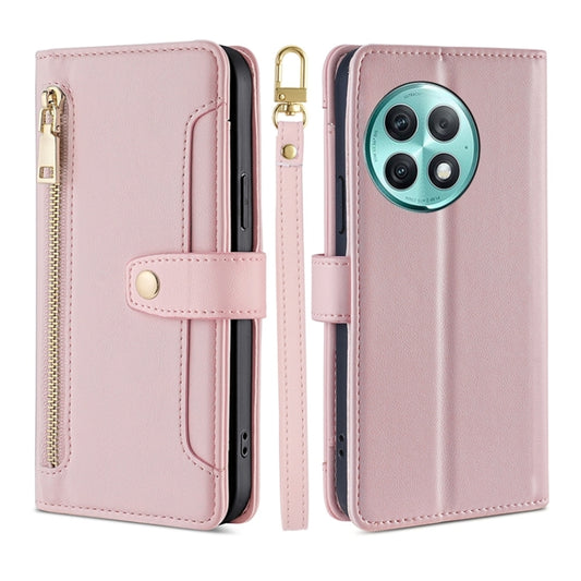 For OnePlus Ace 2 Pro Sheep Texture Cross-body Zipper Wallet Leather Phone Case(Pink) - OnePlus Cases by PMC Jewellery | Online Shopping South Africa | PMC Jewellery | Buy Now Pay Later Mobicred