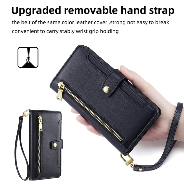 For Huawei Pura 70 Pro / 70 Pro+ 5G Sheep Texture Cross-body Zipper Wallet Leather Phone Case(Black) - Huawei Cases by PMC Jewellery | Online Shopping South Africa | PMC Jewellery | Buy Now Pay Later Mobicred