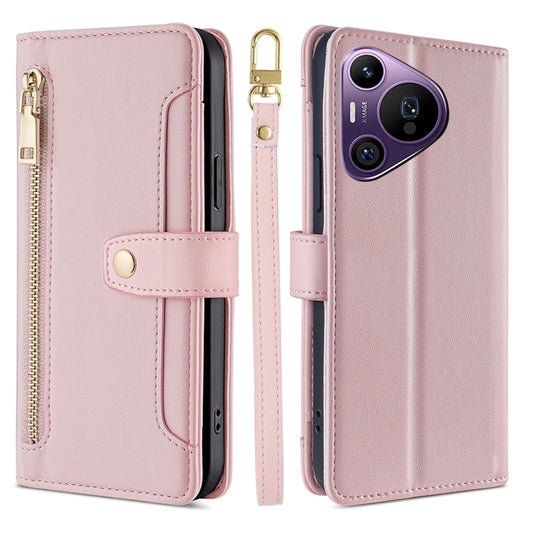 For Huawei Pura 70 Pro / 70 Pro+ 5G Sheep Texture Cross-body Zipper Wallet Leather Phone Case(Pink) - Huawei Cases by PMC Jewellery | Online Shopping South Africa | PMC Jewellery | Buy Now Pay Later Mobicred