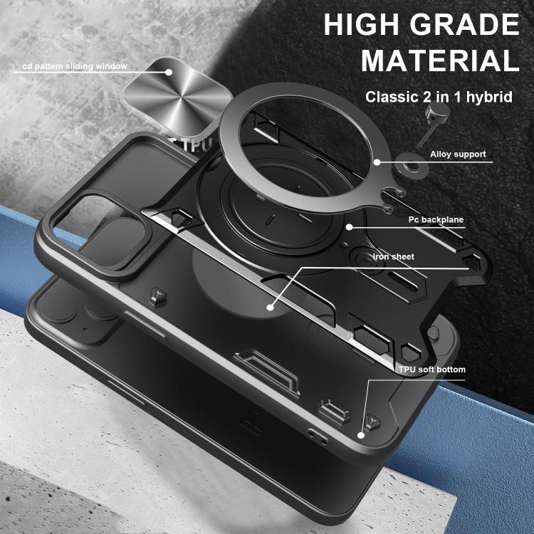 For iPhone 16e CD Texture Sliding Camshield Magnetic Holder Phone Case(Red) - iPhone 16e Cases by PMC TechLife | Online Shopping South Africa | PMC TechLife | Buy Now Pay Later Mobicred