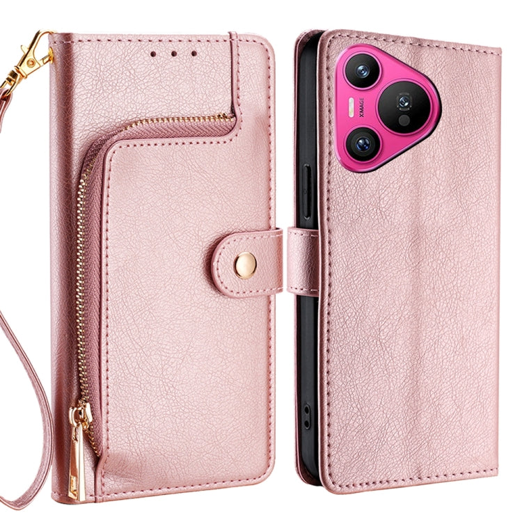 For Huawei Pura 70 5G Zipper Bag Leather Phone Case(Rose Gold) - Huawei Cases by PMC Jewellery | Online Shopping South Africa | PMC Jewellery | Buy Now Pay Later Mobicred