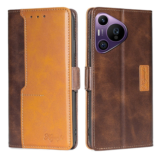 For Huawei Pura 70 Pro / 70 Pro+ 5G Contrast Color Side Buckle Leather Phone Case(Dark Brown + Gold) - Huawei Cases by PMC Jewellery | Online Shopping South Africa | PMC Jewellery | Buy Now Pay Later Mobicred