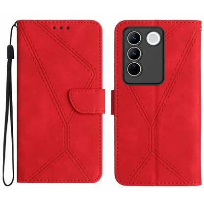 For vivo V27E 4G Global Stitching Embossed Leather Phone Case(Red) - vivo Cases by PMC Jewellery | Online Shopping South Africa | PMC Jewellery