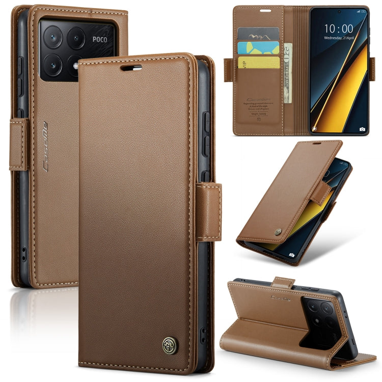 For Xiaomi Poco X6 Pro 5G/Redmi K70E 5G CaseMe 023 Butterfly Buckle Litchi Texture RFID Anti-theft Leather Phone Case(Brown) - K70E Cases by CaseMe | Online Shopping South Africa | PMC Jewellery | Buy Now Pay Later Mobicred