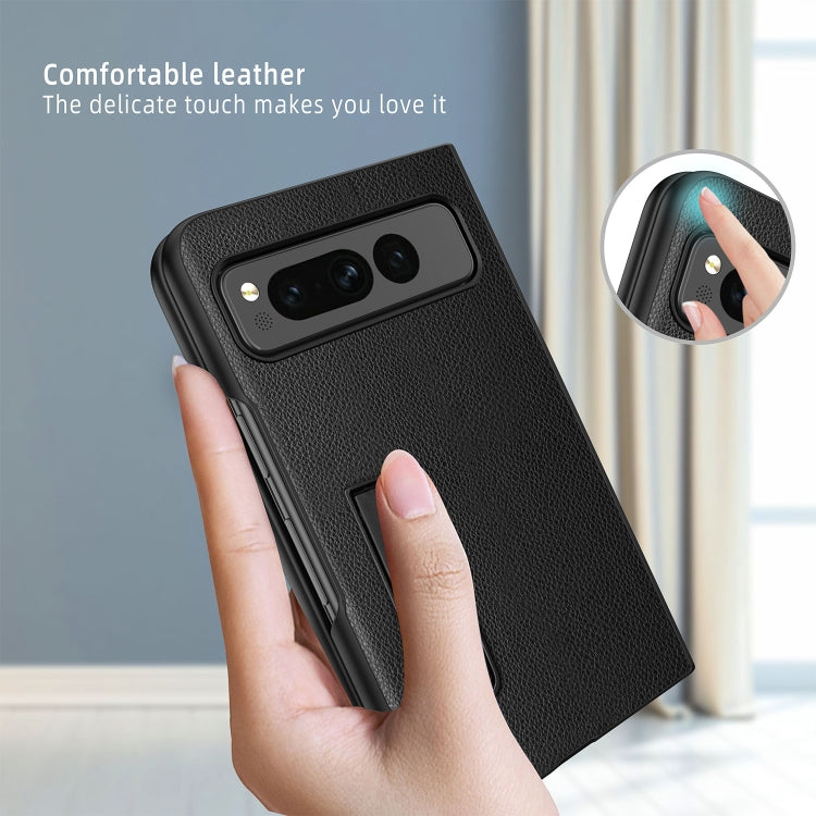 For Google Pixel Fold Litchi Texture Integrated Shockproof Phone Case with Holder(Green) - Google Cases by PMC TechLife | Online Shopping South Africa | PMC TechLife | Buy Now Pay Later Mobicred